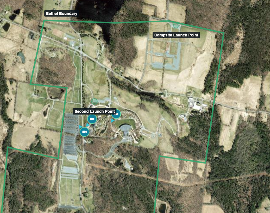 TitanOps mission map with an operating boundary and marked launch points